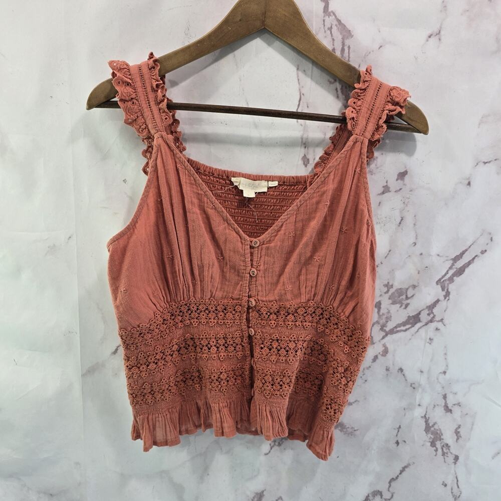 Anthropologie Top Womens Small Pink Tank Smocked Boho Forever That Girl Crop